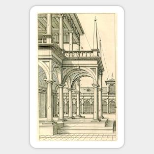 Vintage Architecture, Roman Courtyard with Columns by Henricus Hondius Sticker